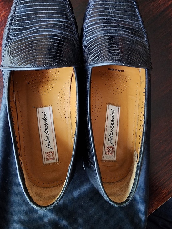 Sandro Moscoloni Black Lizard Skin Loafers Men\'s 8.5 Made in Spain Leather Sole main image 12